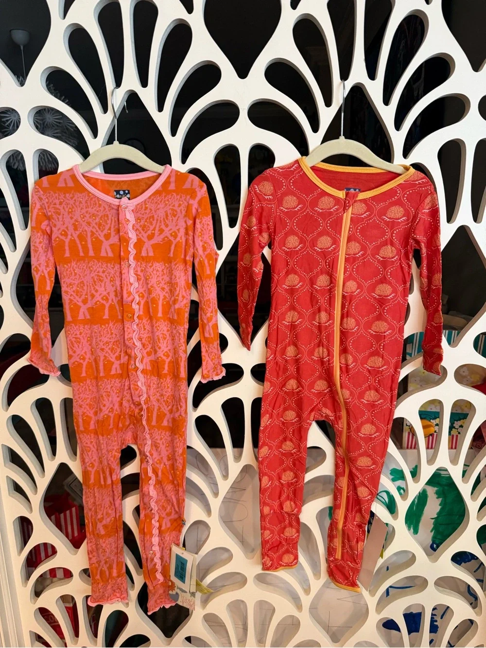 Kickee Pants Orange & Red Patterned One-Piece Footies